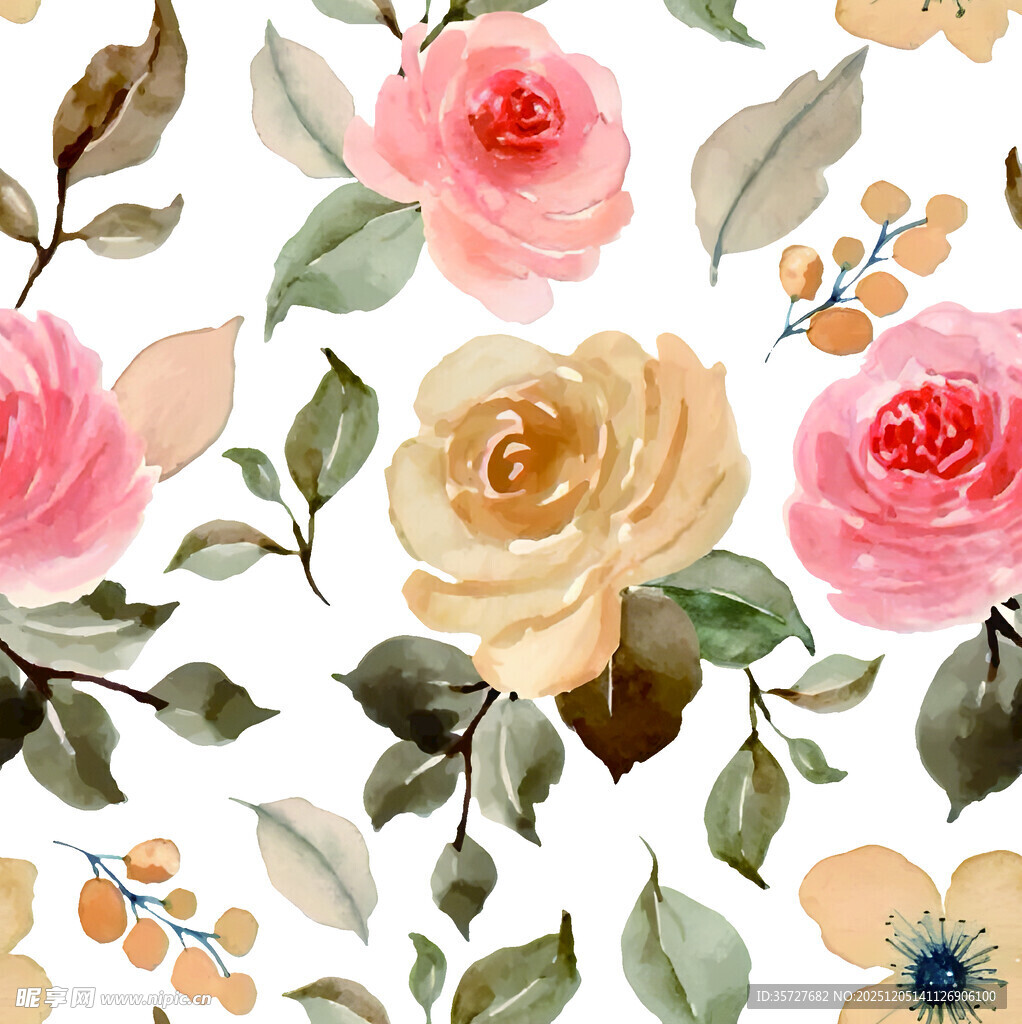 水彩花卉图案清新自然风