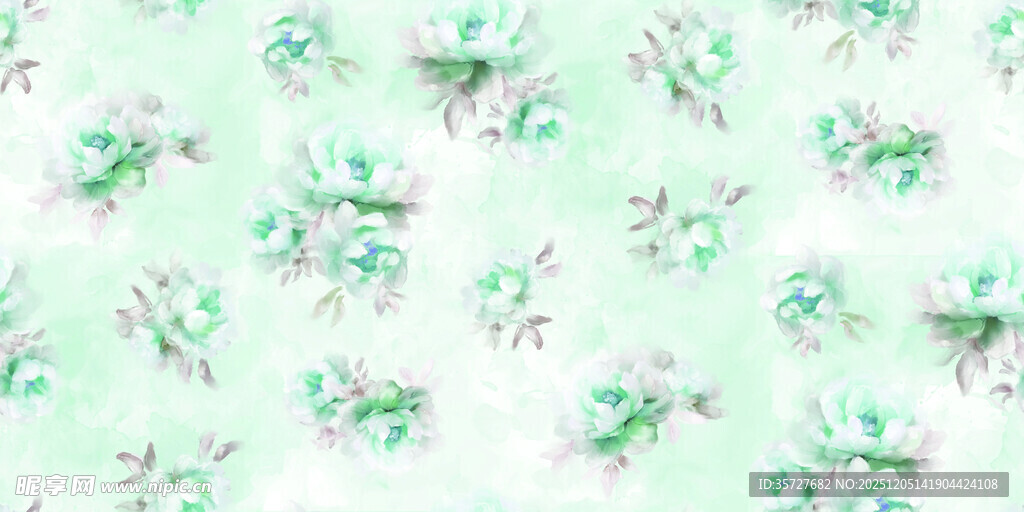 清新绿底花卉图案背景