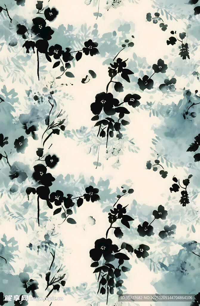 水墨花卉抽象图案