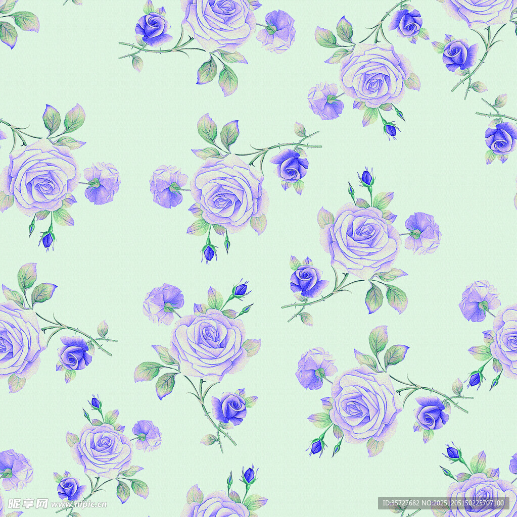 淡绿色底紫色花卉图案