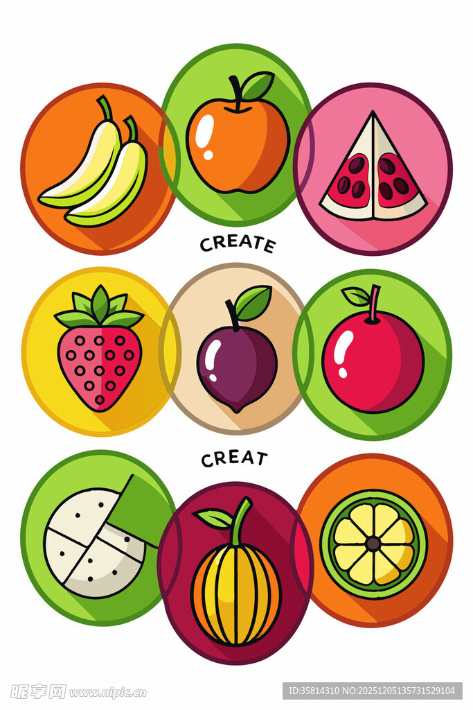多彩水果图标集合