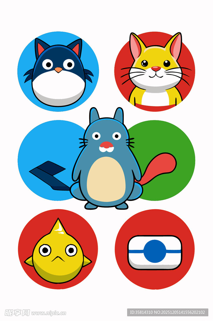 可爱卡通动物图标集合