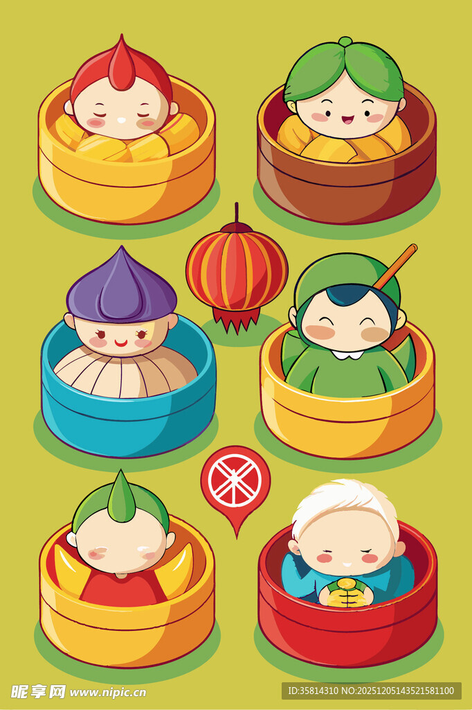 可爱卡通小笼包角色插画