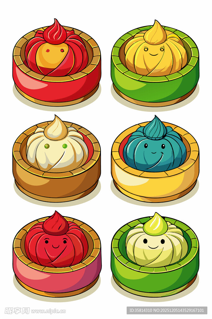 多彩卡通风格美味小蛋糕