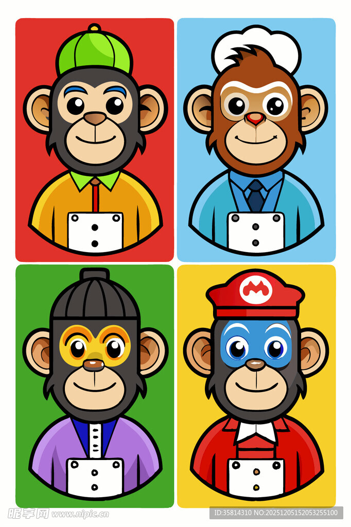 多彩卡通猴子头像集合