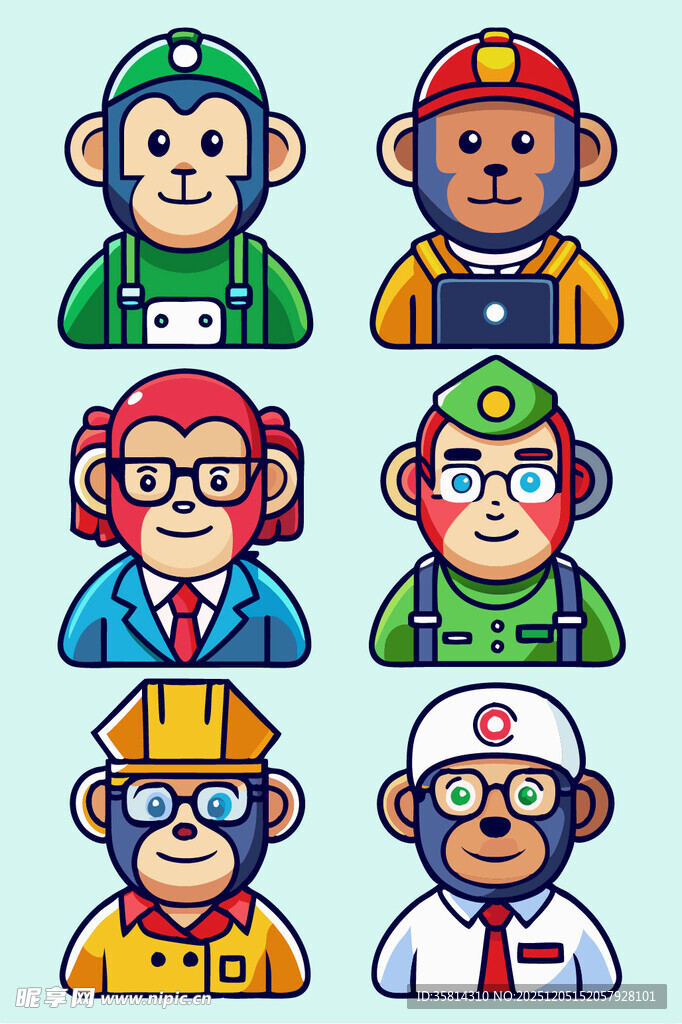 多样装扮的卡通猴子形象