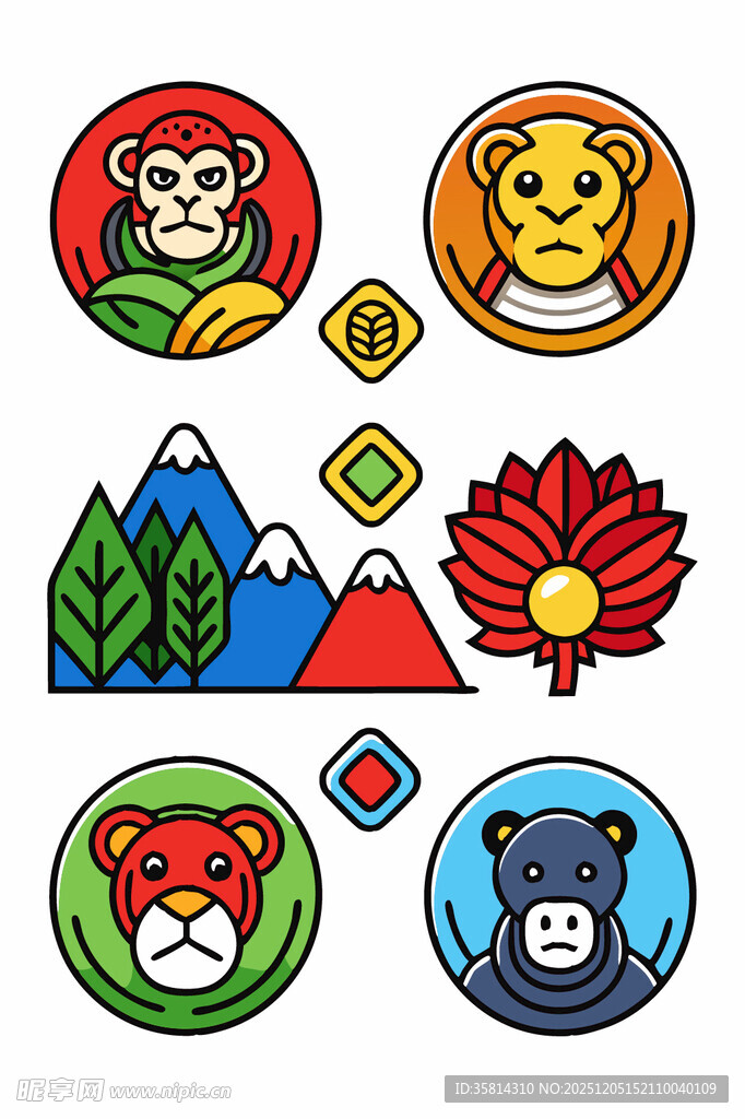 多彩动物与自然元素图标集