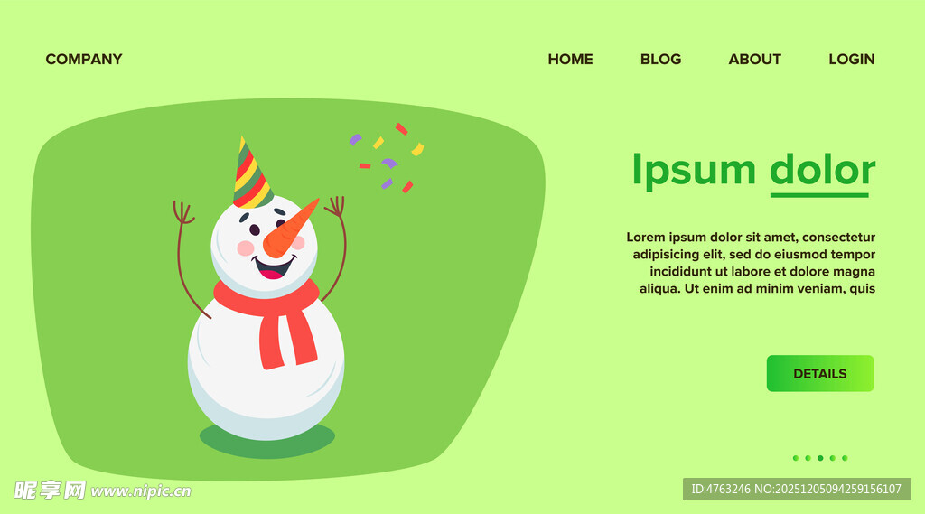 绿色背景的可爱雪人形象