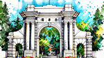 古典拱门建筑风景图