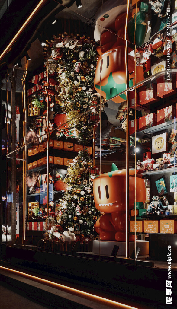 圣诞装饰的温馨书店场景