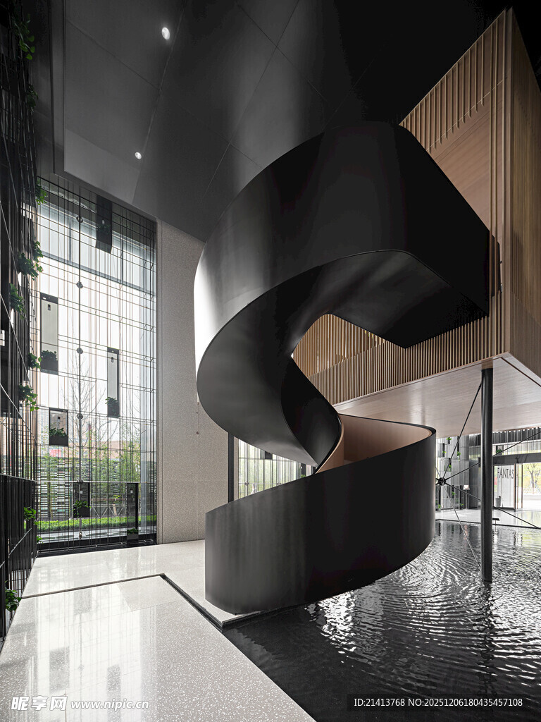 现代黑色螺旋楼梯室内设计