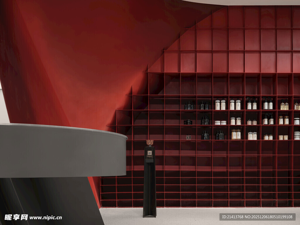 红色现代风室内书架场景