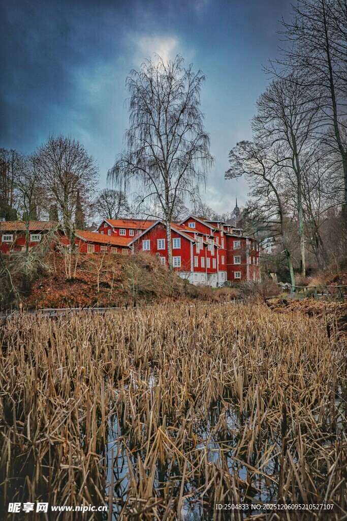 冬日红桥雪景田园风光