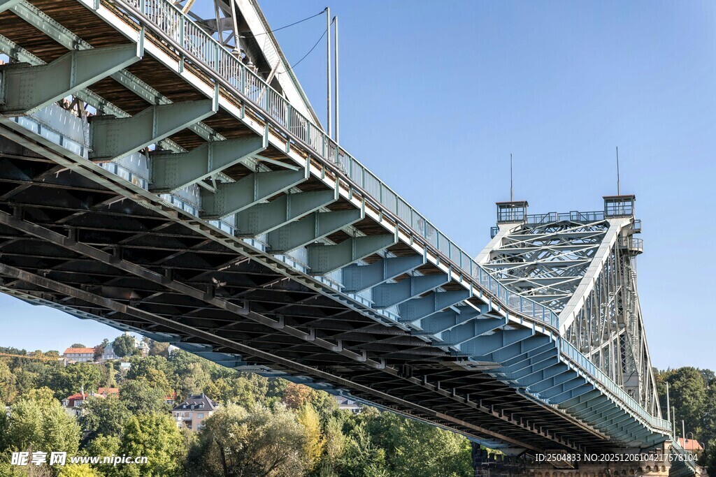 壮观钢铁桥梁横跨山林间