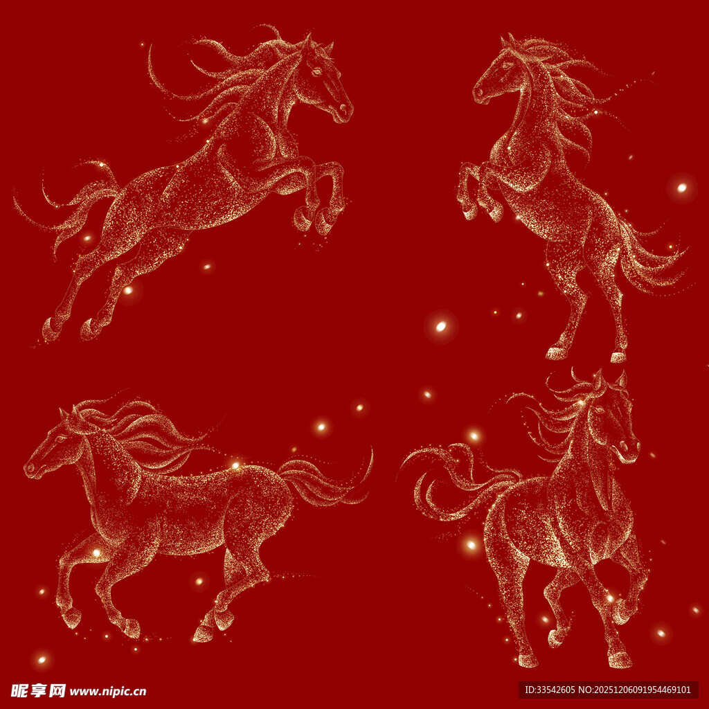 马年中式感金色粒子马元素