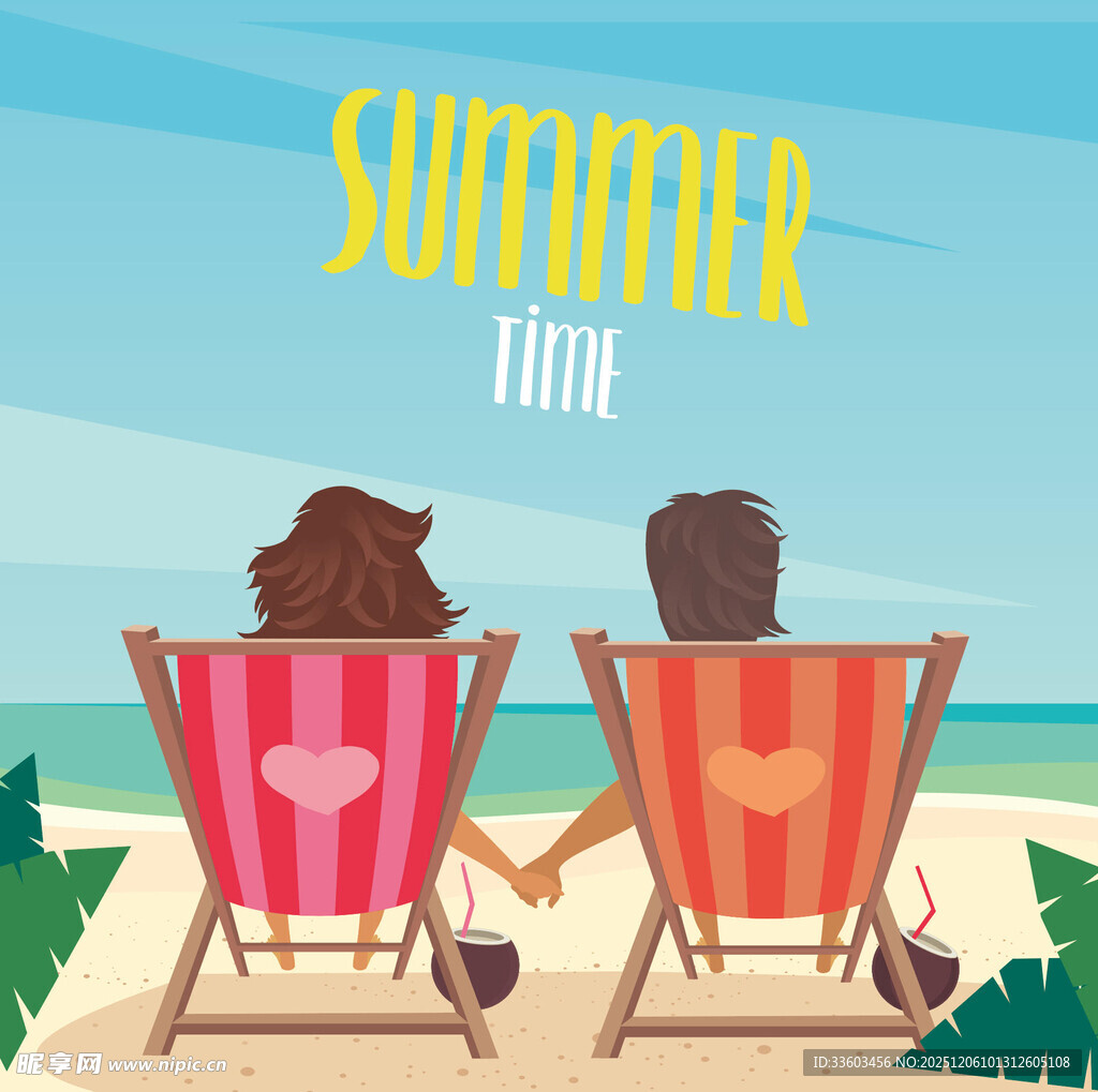 沙滩上的情侣休闲时光