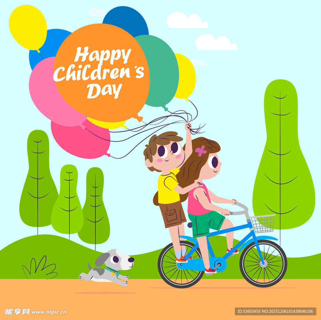 儿童节快乐骑行的兄妹