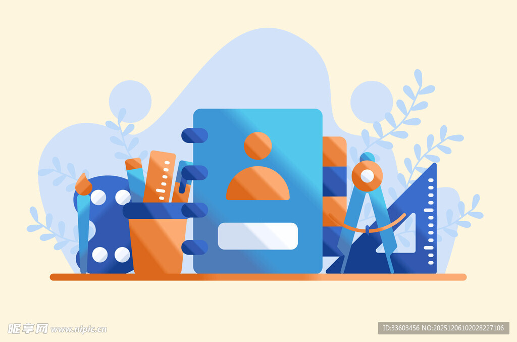 办公桌上的多彩文具与书本