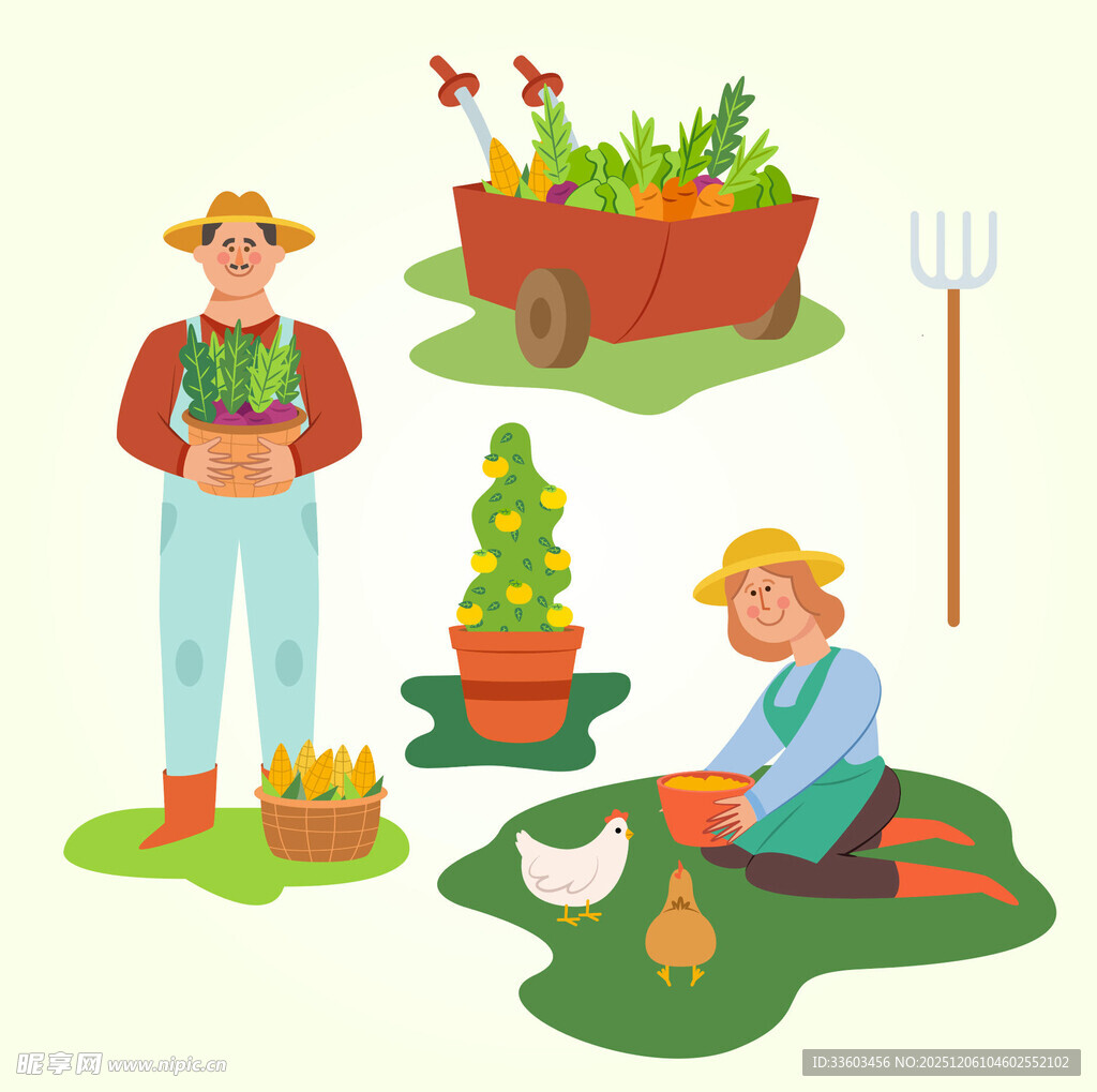 园艺劳作场景及工具展示