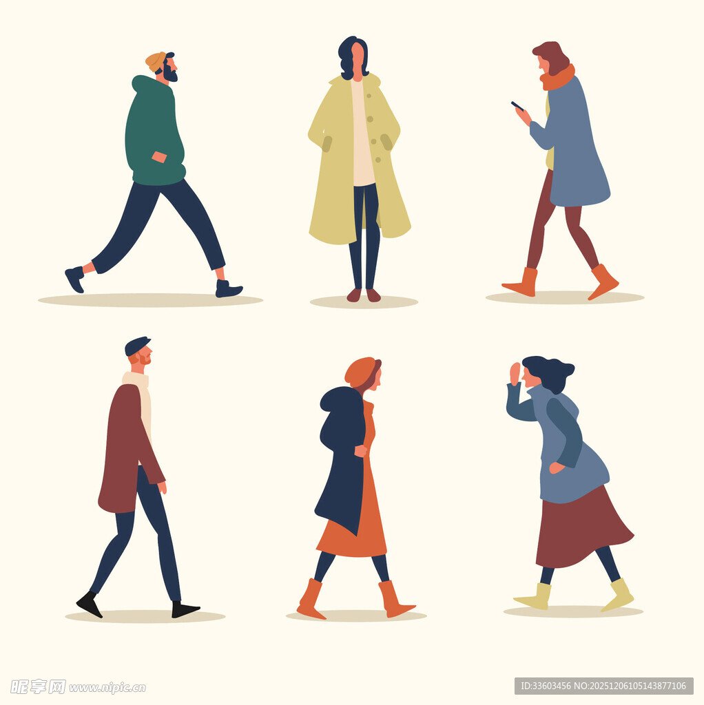 行走的时尚人物插画