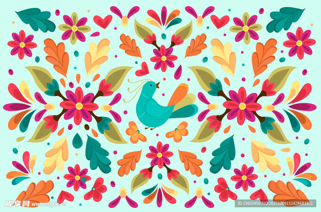 多彩花卉几何图案装饰画