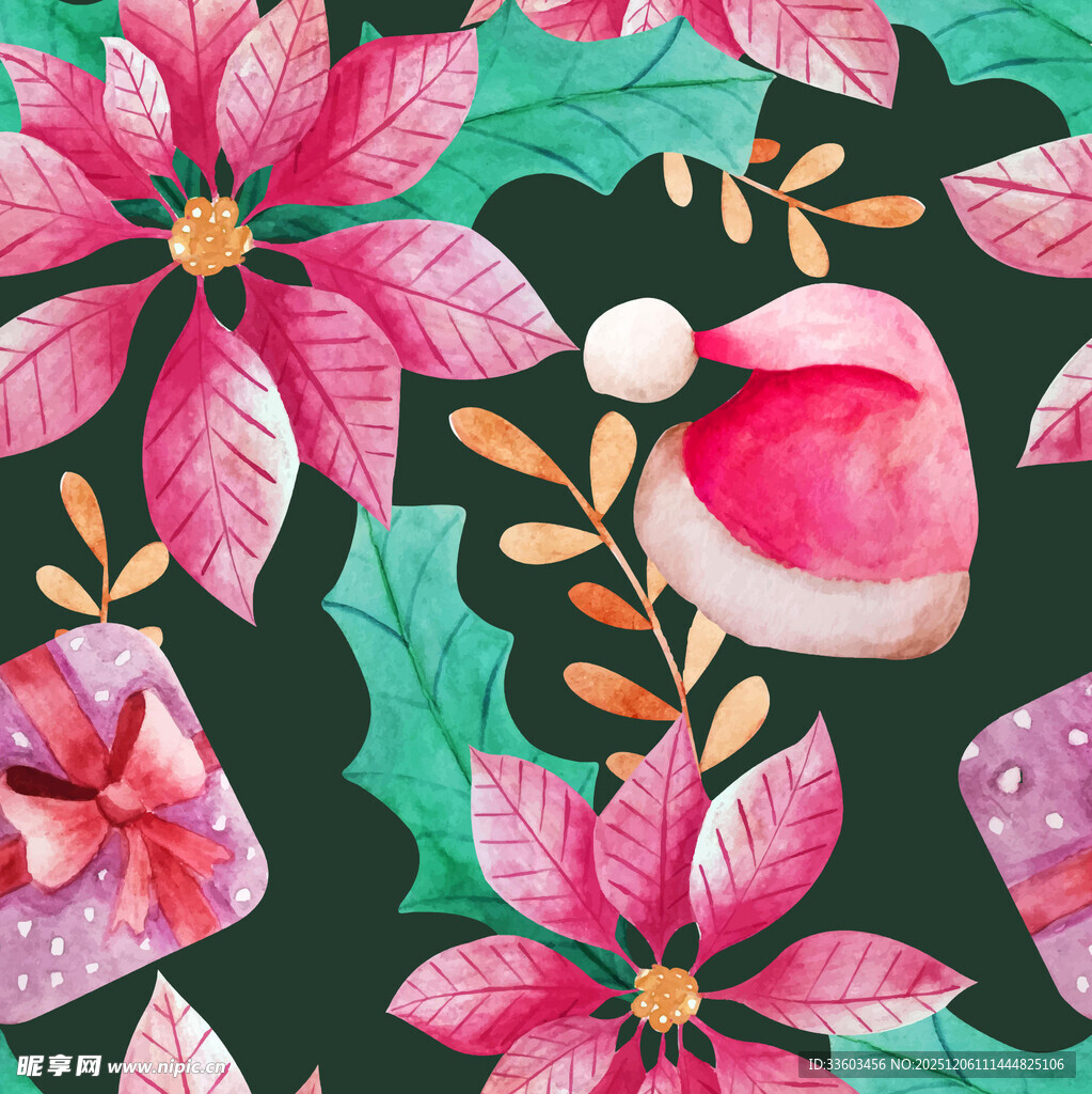 花卉圣诞帽插画