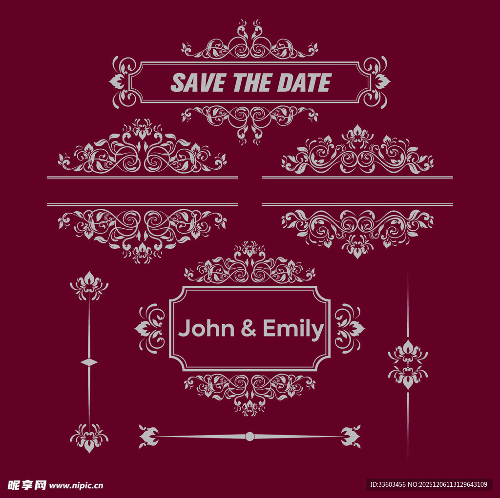 紫色婚礼保存日期装饰图