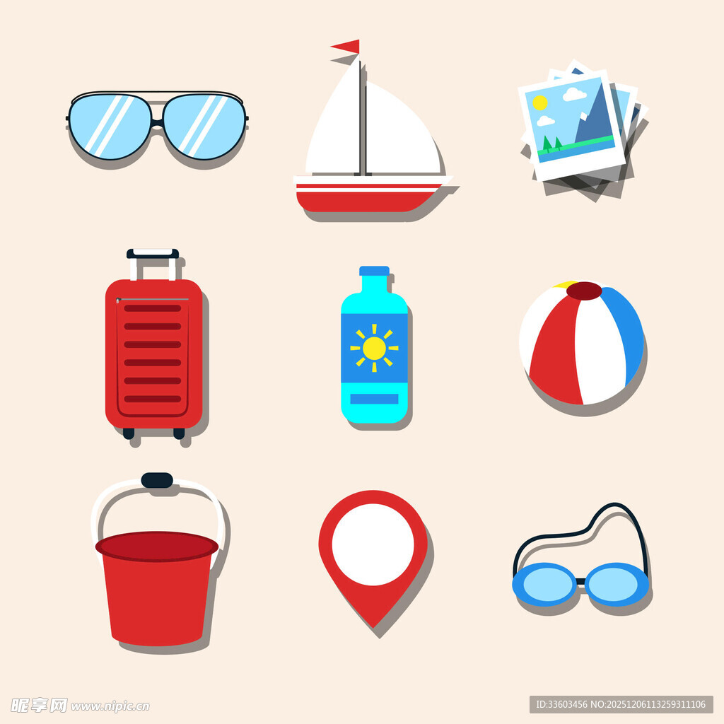 夏日海滩度假物品集合
