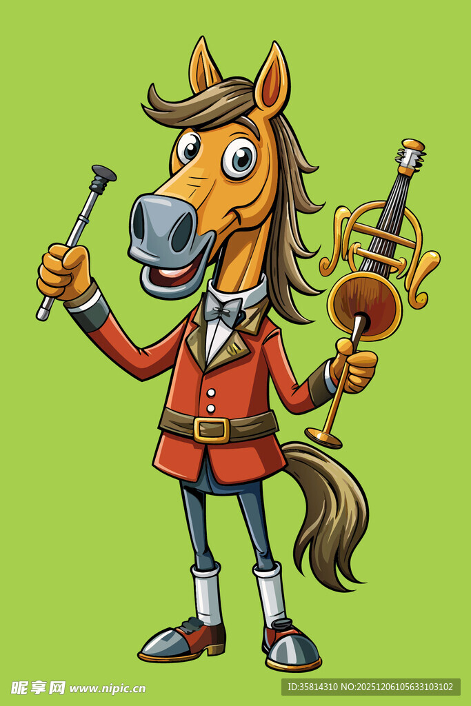 穿礼服拉小提琴的卡通马