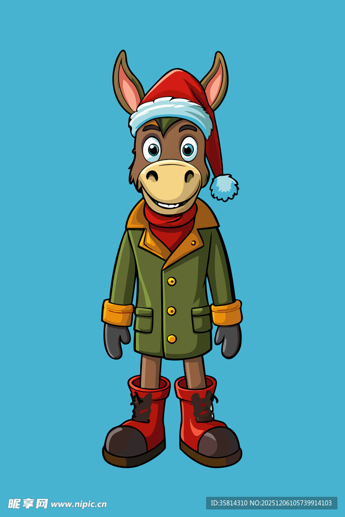 圣诞装扮的卡通驴子形象