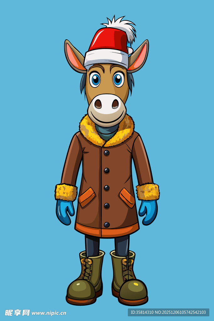 戴圣诞帽穿冬装的驴子