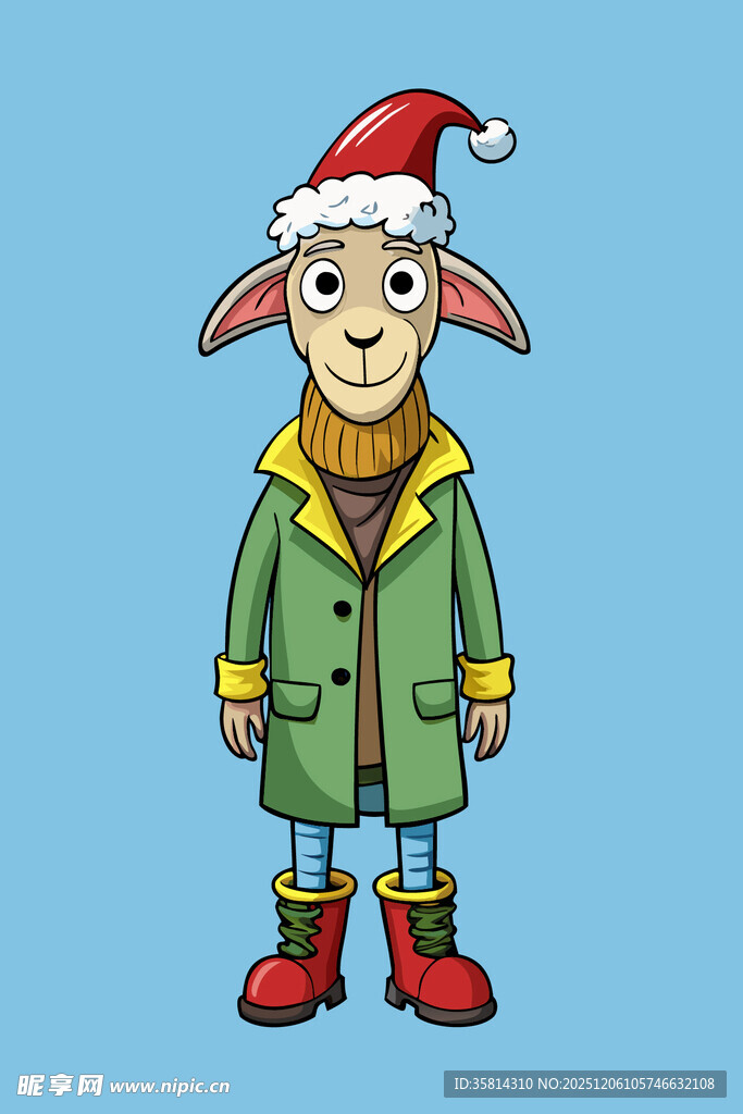 戴圣诞帽的卡通小羊