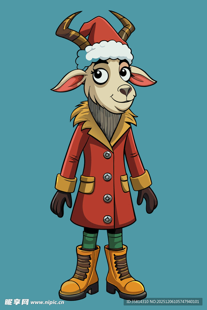 圣诞装扮的可爱山羊形象