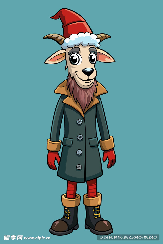 圣诞装扮的山羊卡通形象