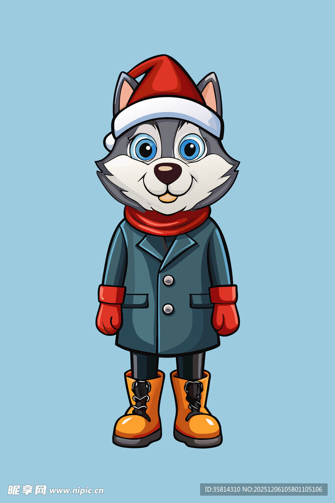 戴帽穿冬装的可爱哈士奇