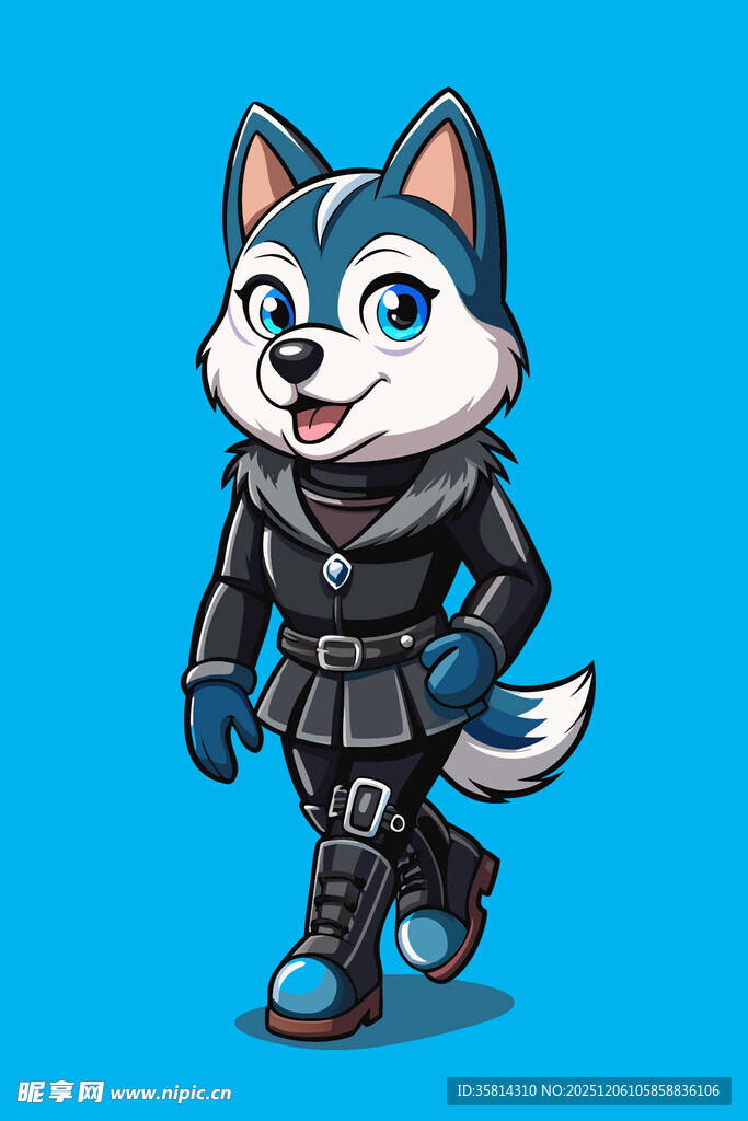 卡通哈士奇酷帅装扮形象