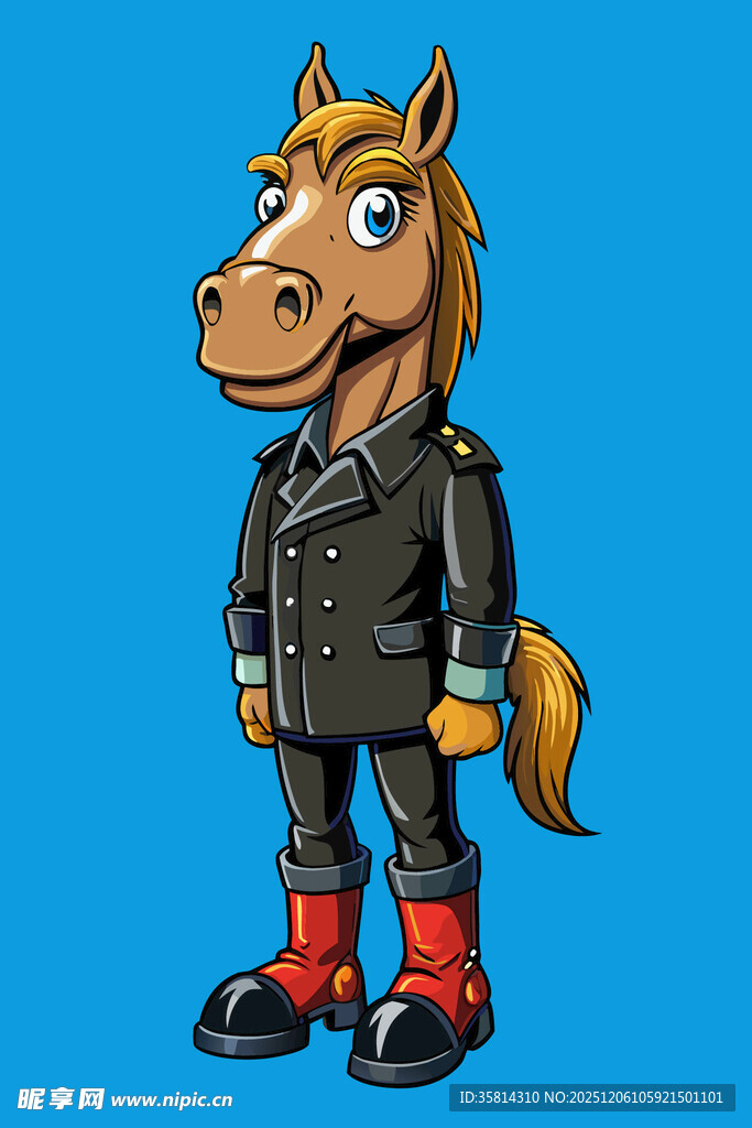 穿皮衣的卡通马形象