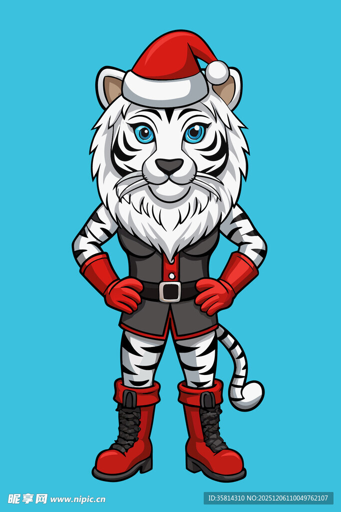 圣诞装扮的可爱老虎