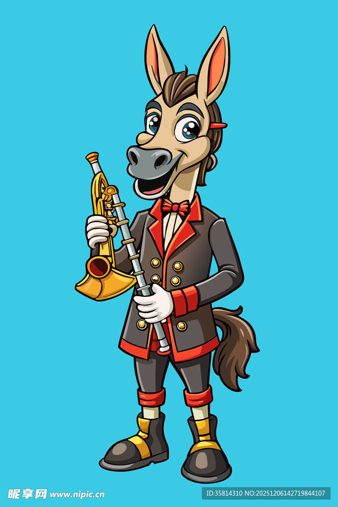穿西装吹小号的卡通驴