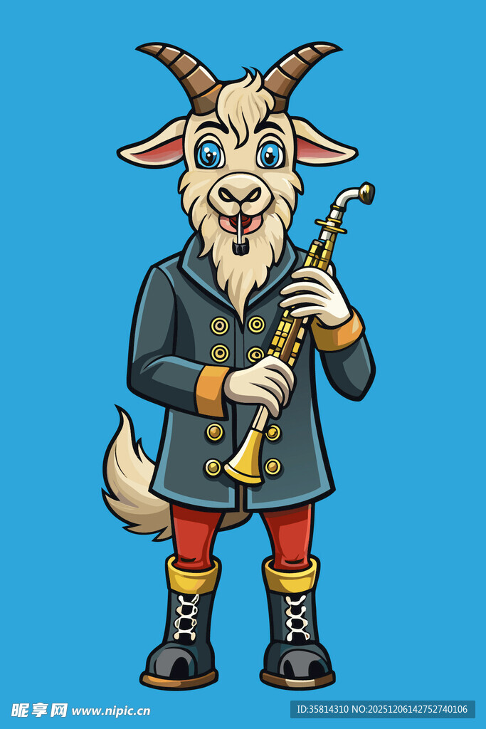 吹长笛的山羊卡通形象