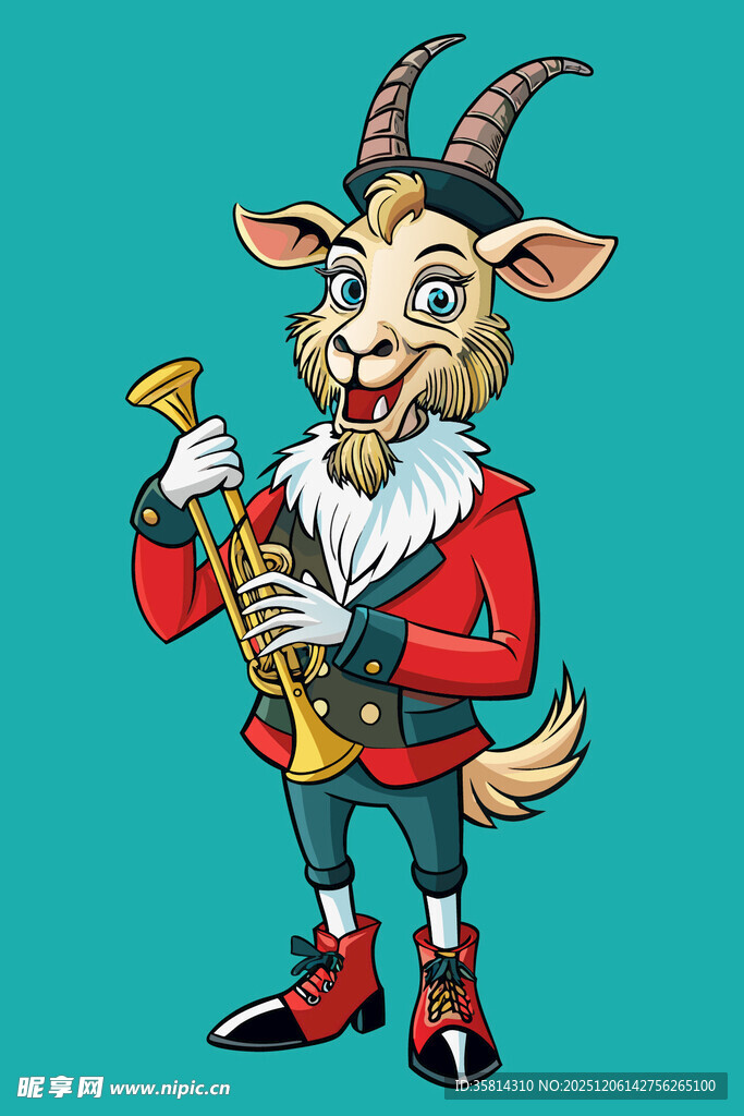 吹小号的时尚山羊