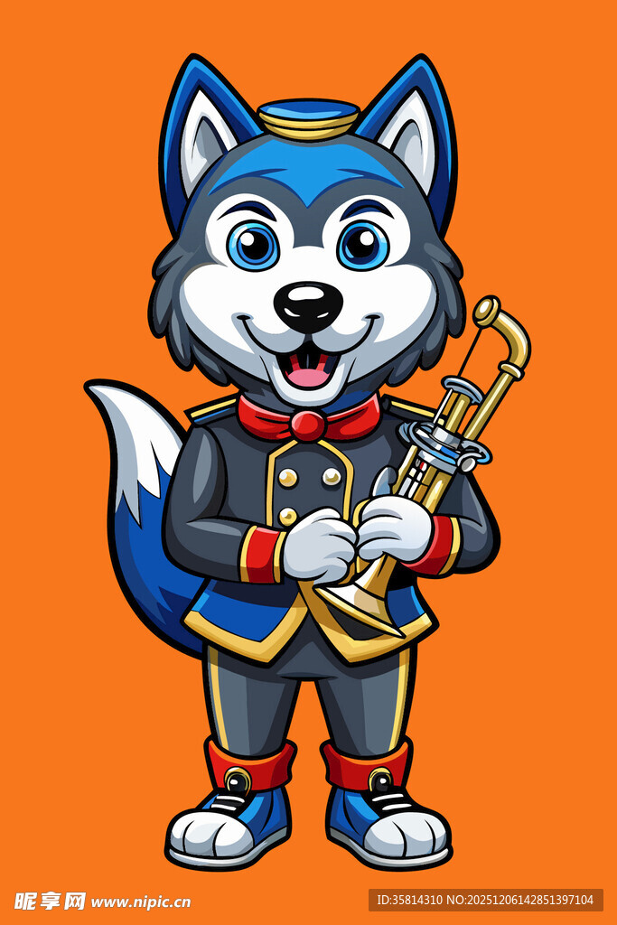 吹小号的哈士奇卡通形象