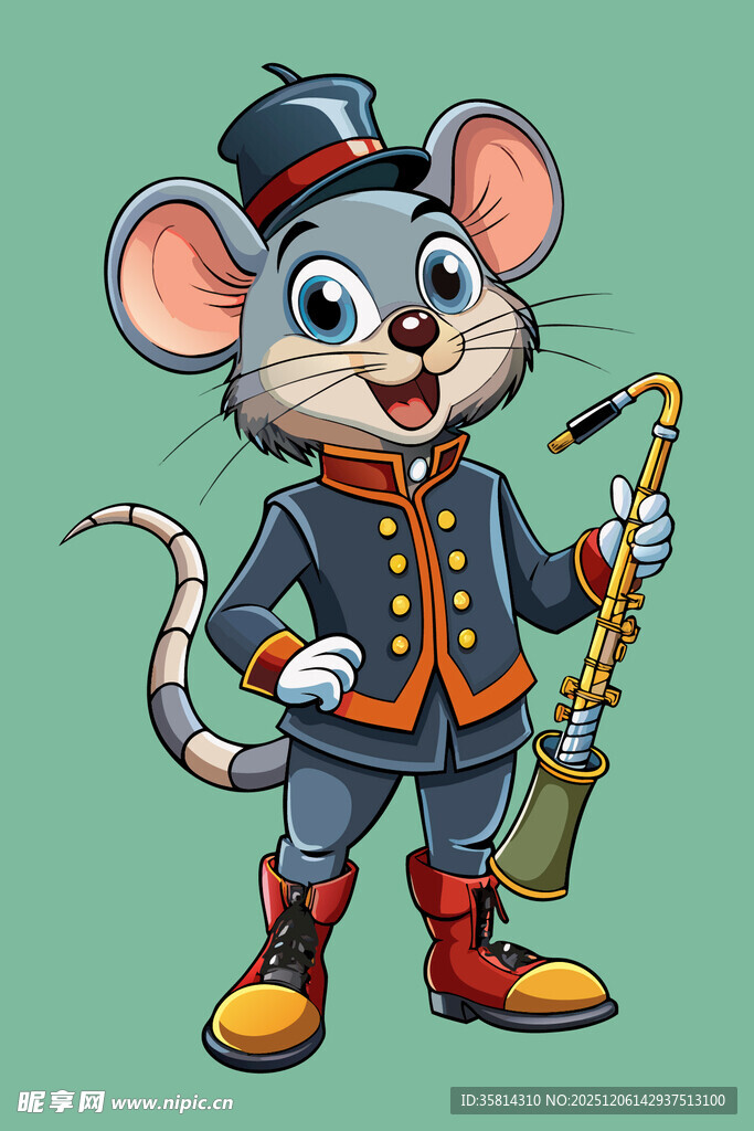 穿制服吹萨克斯的小老鼠