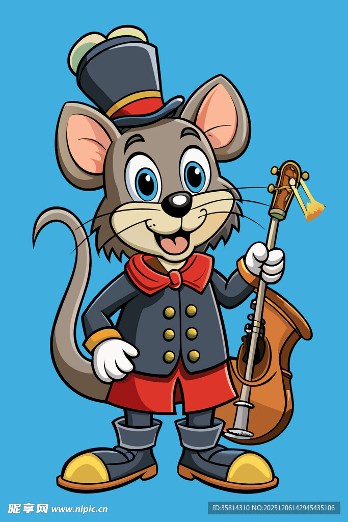 穿制服拉小提琴的老鼠
