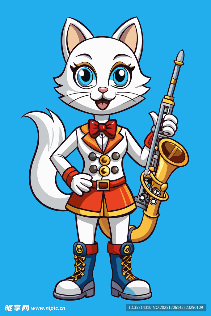 穿制服吹萨克斯的猫咪