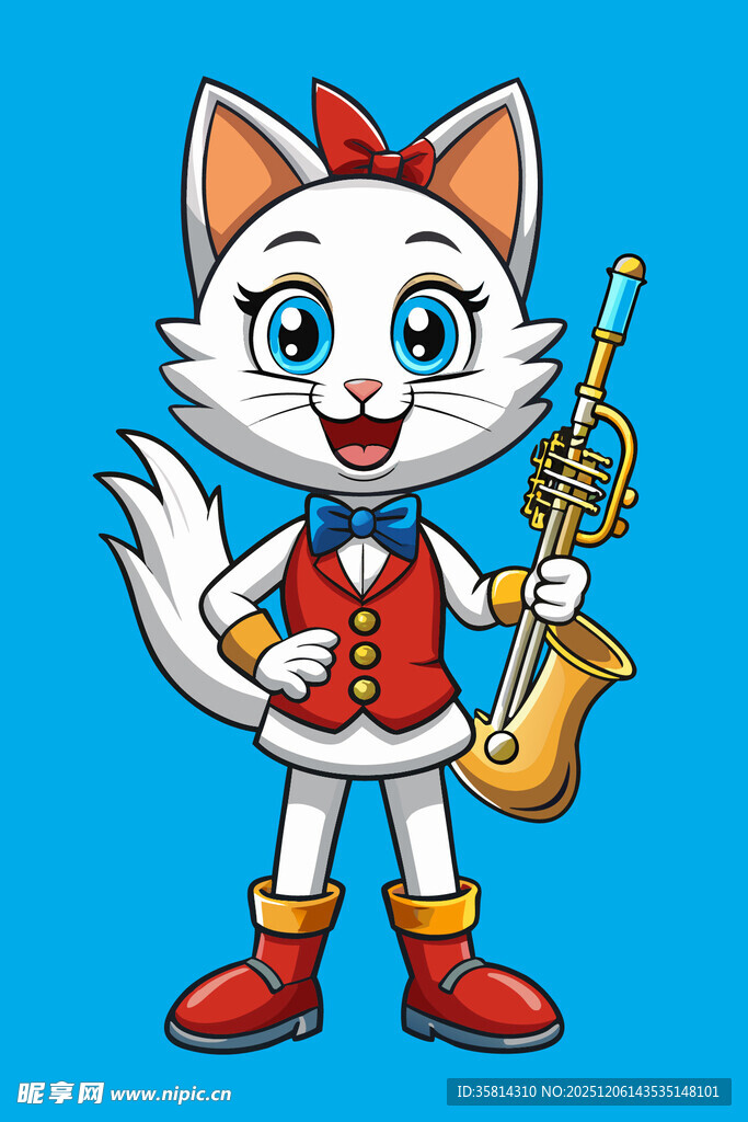 穿红衣拉小提琴的可爱猫咪