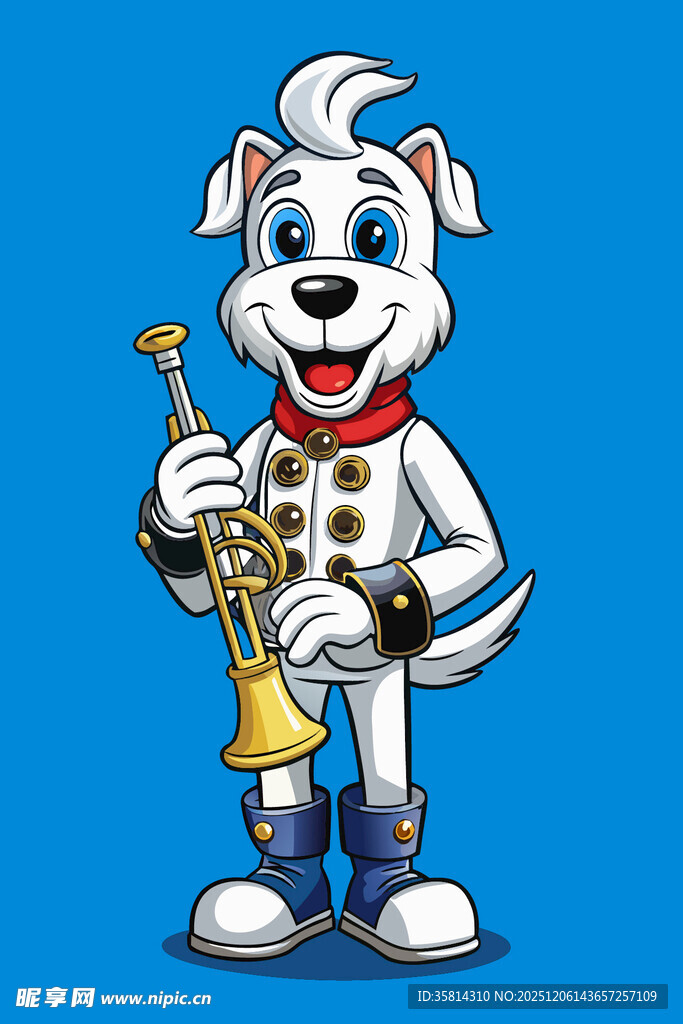 吹小号的可爱狗狗