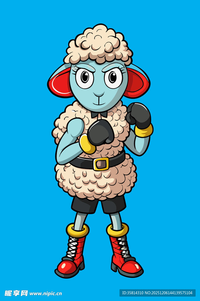 卡通绵羊拳击手形象