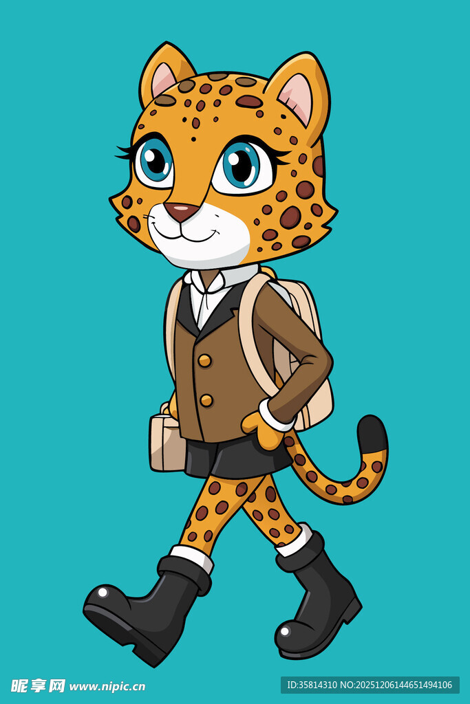 卡通猎豹穿着时尚行走