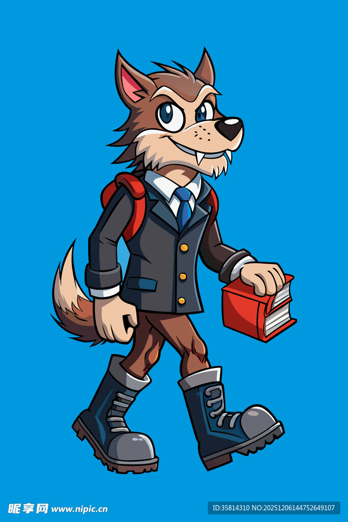 狼学生手持书本迈步前行